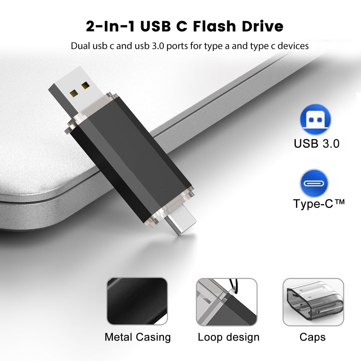 Type C 256GB USB C Flash-Laufwerk Dual 2-in-1 USB C USB-Stick USB 3.0/3.2 Gen1 USB C Laufwerk 256 GB USB-C Speicherstick mit LED-Anzeige für einfache Datenfreigabe zwischen PC und Android-Smartphones