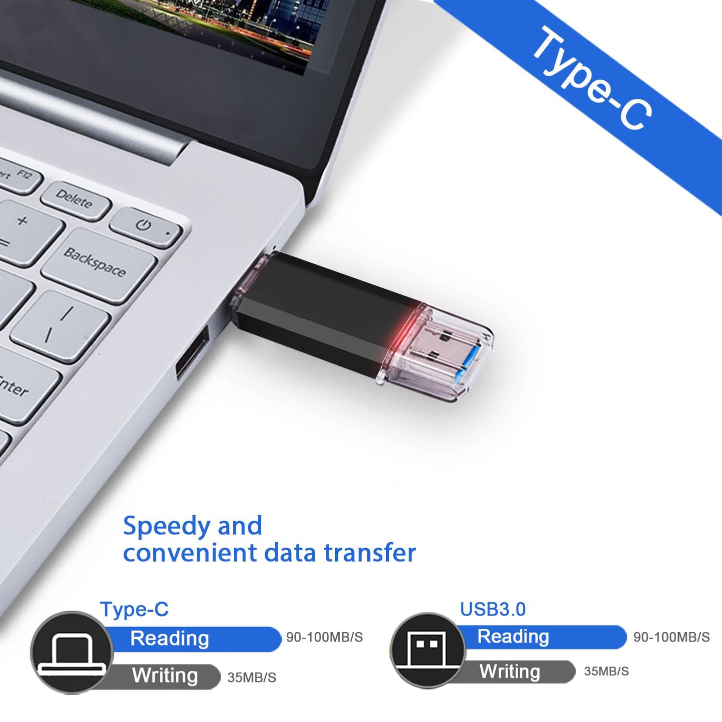 Type C 256GB USB C Flash-Laufwerk Dual 2-in-1 USB C USB-Stick USB 3.0/3.2 Gen1 USB C Laufwerk 256 GB USB-C Speicherstick mit LED-Anzeige für einfache Datenfreigabe zwischen PC und Android-Smartphones