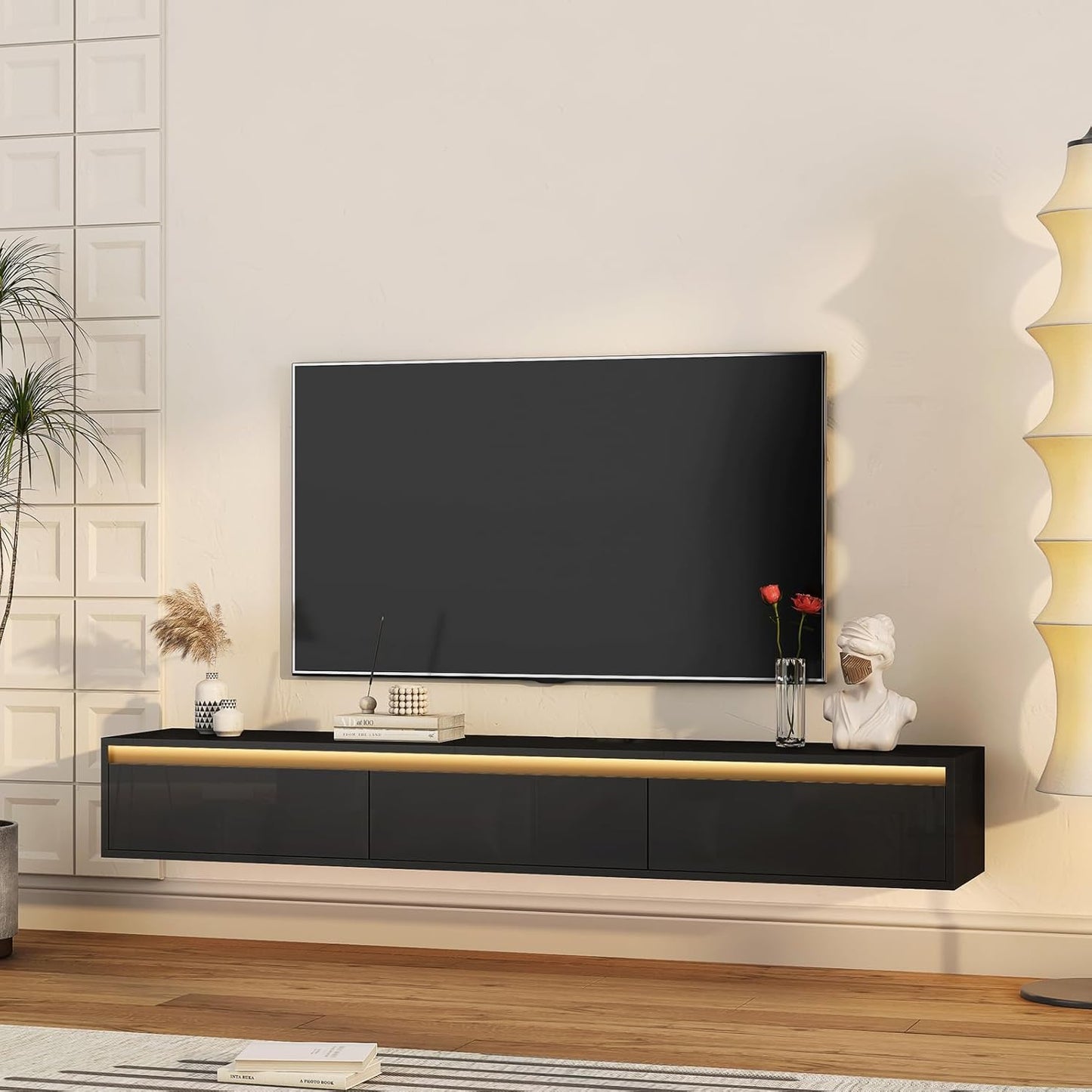 Floating TV Stand Wall Mounted TV Shelf with LED Lights & Power Outlet-- US Local Warehouse