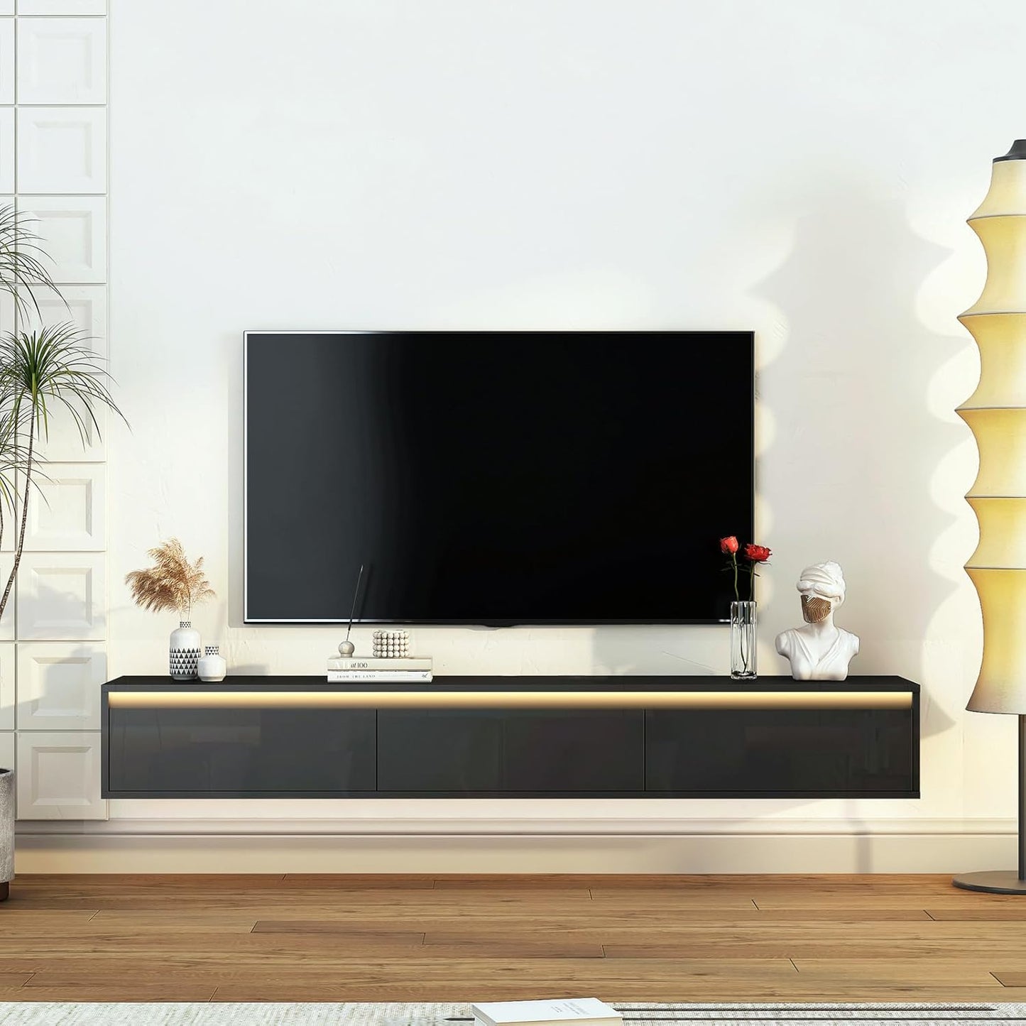 Floating TV Stand Wall Mounted TV Shelf with LED Lights & Power Outlet-- US Local Warehouse