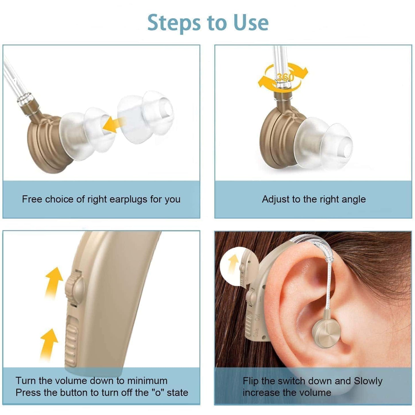 Rechargeable Hearing Aids for Seniors - Noise Cancelling Hearing Amplifiers with Charging Case & Volume Control (Beige)