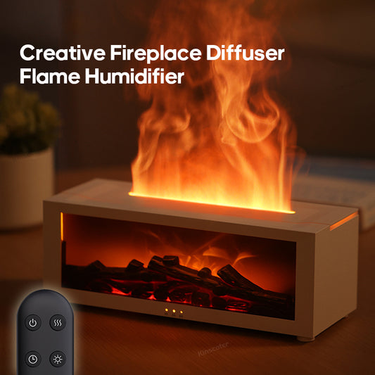 Creative Fireplace Air Humidifier Waterless Auto-Off Aroma Essential Oil Diffuser with LED Light & Remote Control for Home Gift